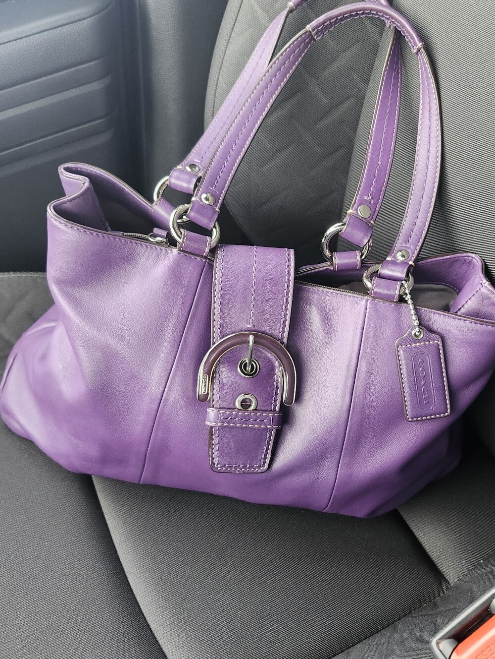 Coach Purple Leather Buckle Satchel